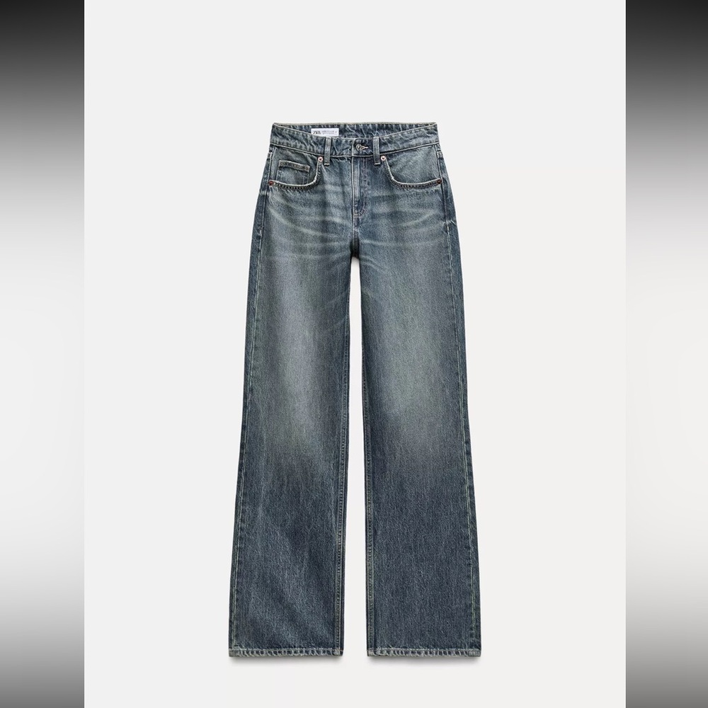 Zara TRF Full Length Mid Rise Wide Leg Denim